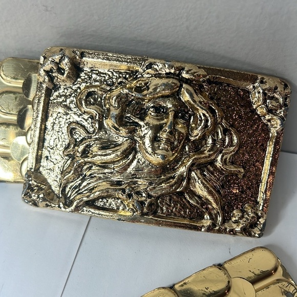 Vintage XL 36-44” Elastic Goldtone Metal Front Clasp Art Buckle Belt main image 8